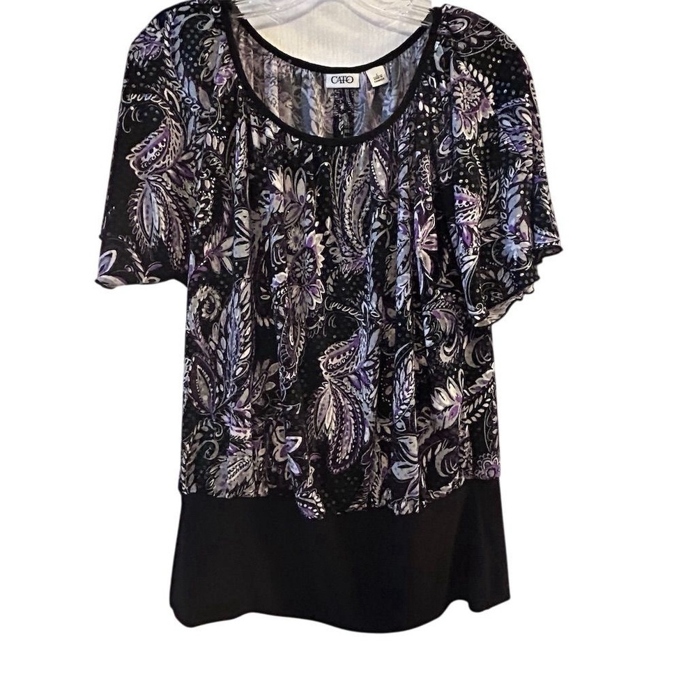 Cato‎ Women's Paisley Blouse Purple Scoop Neck Short Sleeve Size L